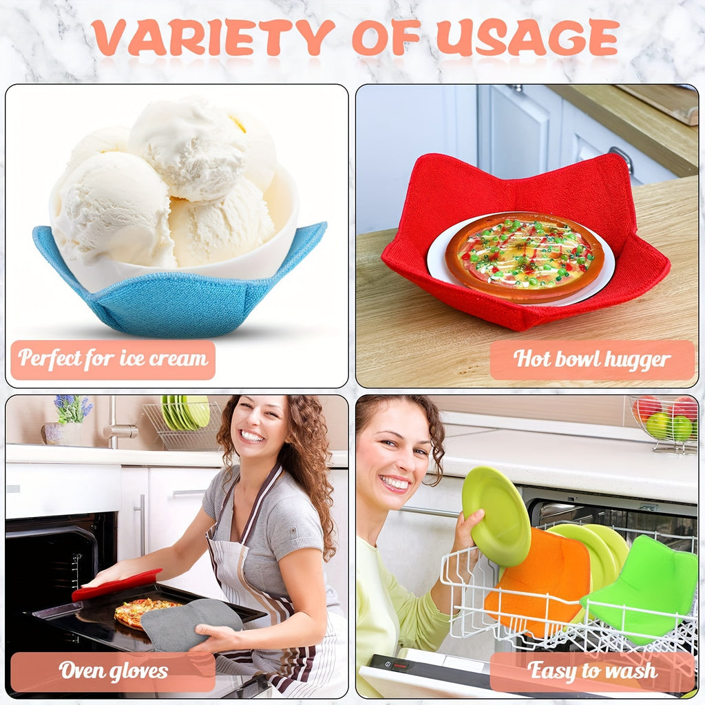 Microwave Bowl Holders 4-Pack Heat Resistant Non-Slip Insulation Mats Food Safe Polyethylene Microwave Safe Bowl Cozies for Kitchen Meal Prep