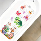 Non-Slip Bathtub Mat with Suction Cups & Drain Holes – PVC Shower Mat 40x16, Cushioned, Machine Washable, Fun Ocean Designs for Kids & Adults