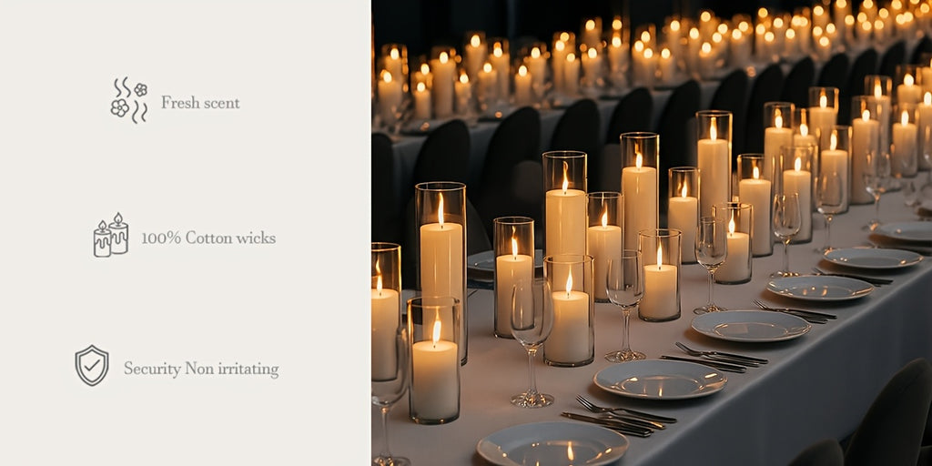 White Pillar Candles with Clear Glass Hurricane Candle Holders – Elegant Cylinder Vases for Wedding Centerpieces, Parties, Home & Office Decor, Table Decorations