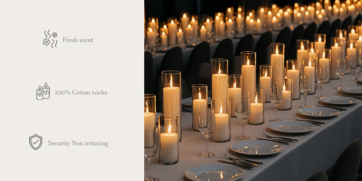 White Pillar Candles with Clear Glass Hurricane Candle Holders – Elegant Cylinder Vases for Wedding Centerpieces, Parties, Home & Office Decor, Table Decorations