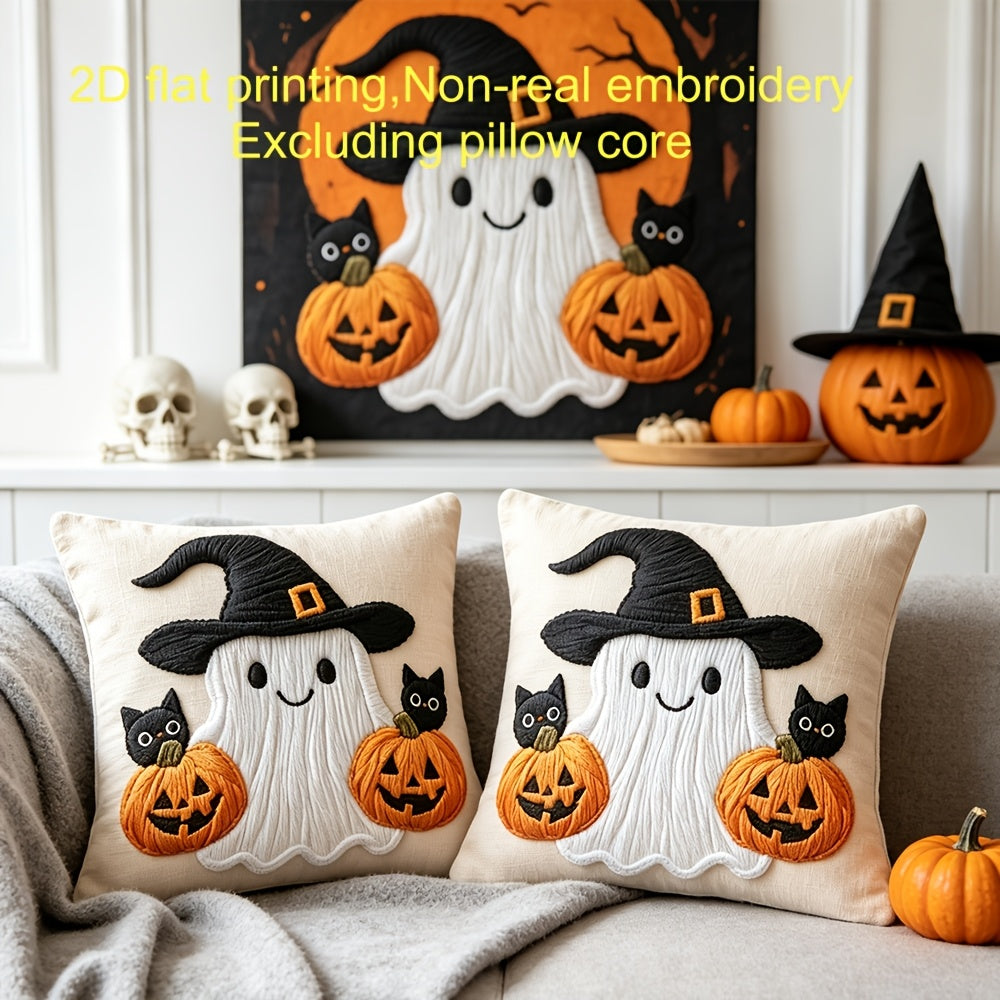 Halloween Magic Hat Pumpkin Print Pillow Covers Set of 2, 18x18 Inch Soft Decorative Cushion Covers for Halloween Holiday Party Bedroom Living Room Sofa Decor