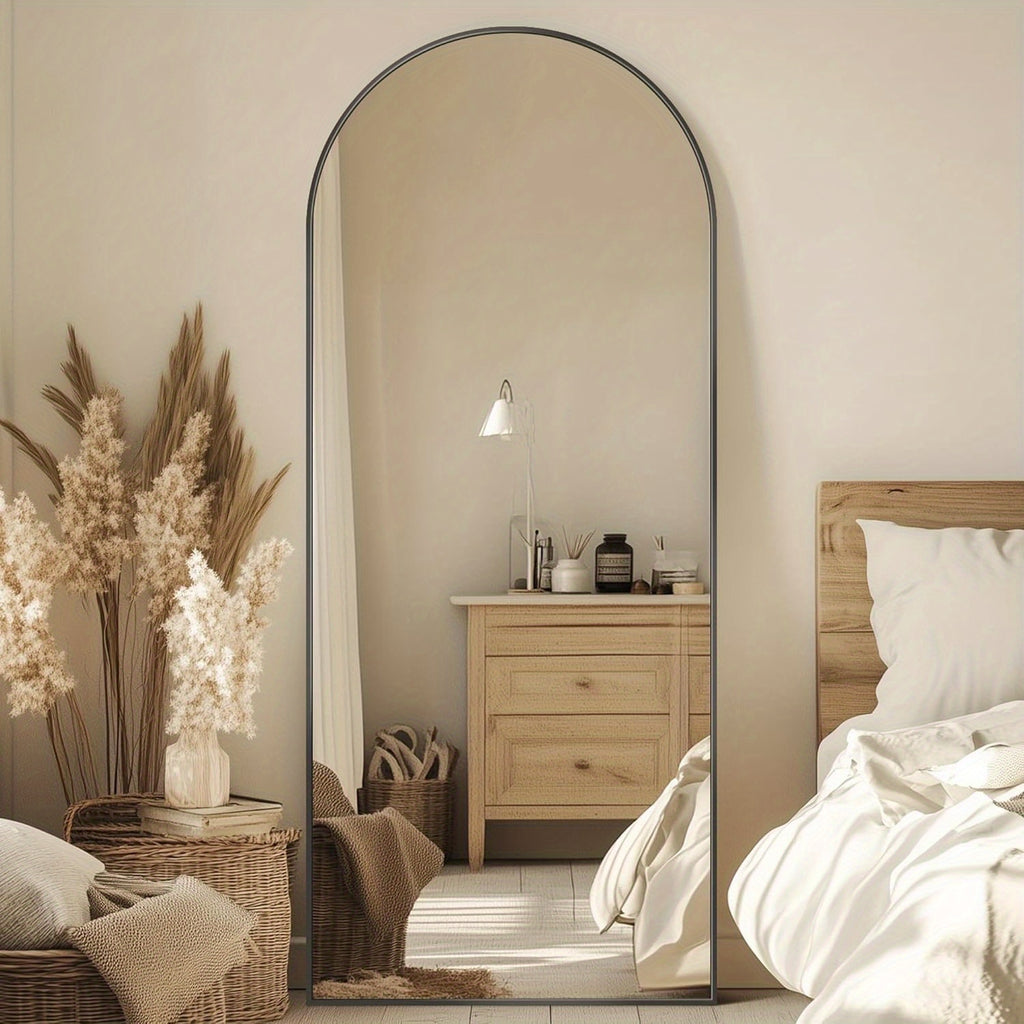 Full Length Floor Mirror Arched Freestanding Large Full Body Standing Mirror with Sturdy Base Polished Surface for Bedroom Living Room Bathroom Space Enhancing Home Decor