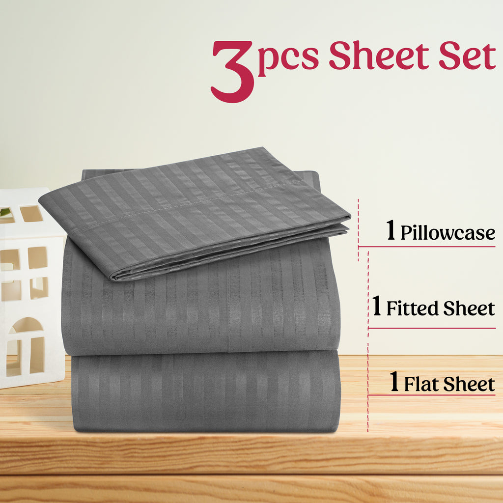 Luxury Striped Bed Sheet Set 3 or 4 Pcs – Hotel-Quality Deep Pocket 16", Extra Soft Breathable Cooling Sheets, Wrinkle & Fade Resistant, Twin Twin XL Full Queen King Cal King, 11 Colors