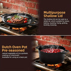 Cast Iron Dutch Oven Set 2-in-1 5.1QT Dutch Oven and 1.9QT Skillet Lid with Accessories Induction Oven Campfire Safe Holiday Cooking Kit for Soups Stews Baking Frying Camping BBQ