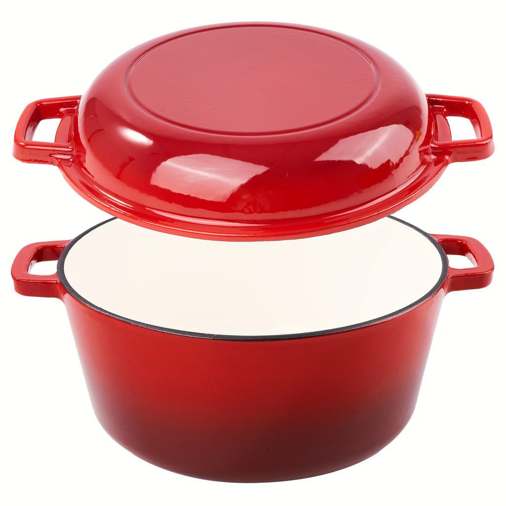 6 Quart 2-in-1 Enameled Cast Iron Dutch Oven and Casserole Nonstick Oven Safe 500°F Dual Handles All Stovetops Bread Baking Cooking Stewing