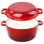 6 Quart 2-in-1 Enameled Cast Iron Dutch Oven and Casserole Nonstick Oven Safe 500°F Dual Handles All Stovetops Bread Baking Cooking Stewing