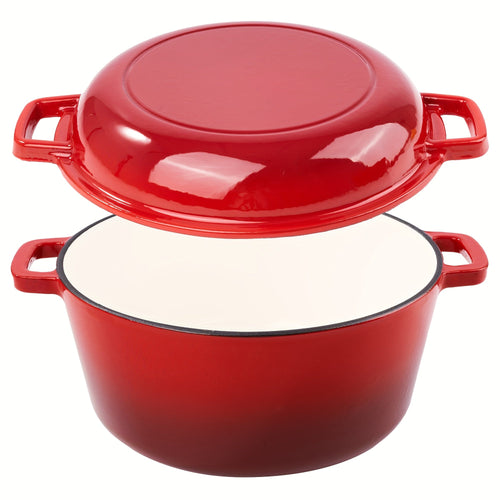 6 Quart 2-in-1 Enameled Cast Iron Dutch Oven and Casserole Nonstick Oven Safe 500°F Dual Handles All Stovetops Bread Baking Cooking Stewing