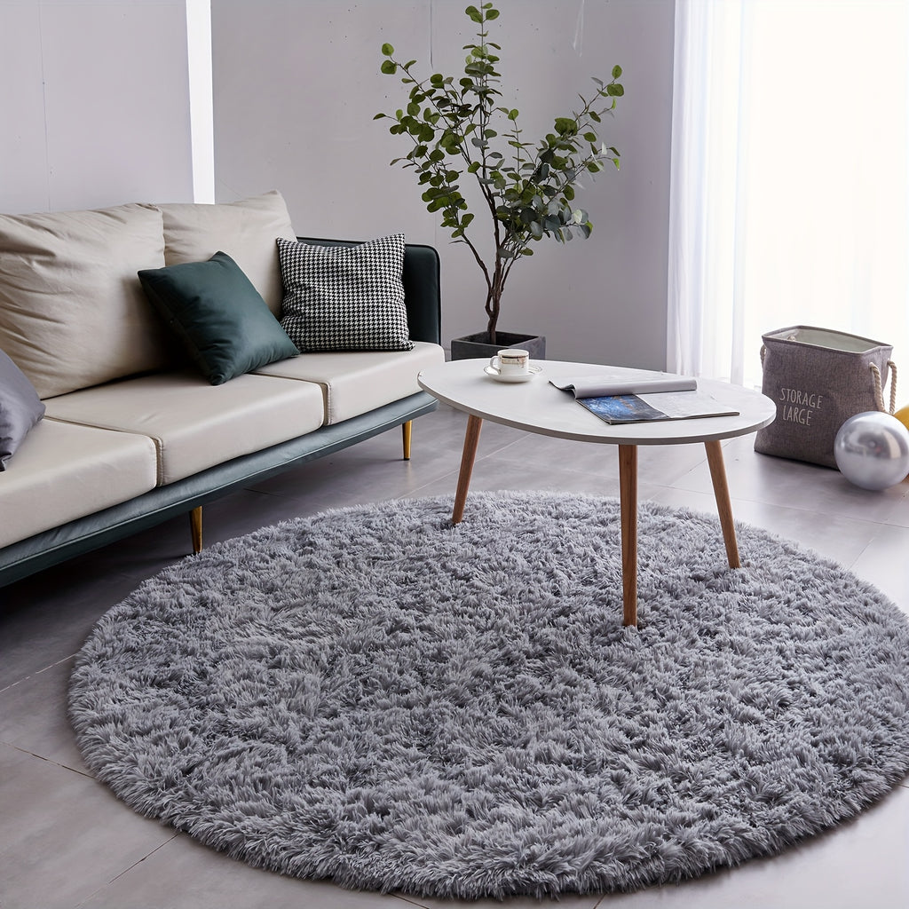 Round Shaggy Rug Soft Fluffy Plush Circular for Bedroom & Living Room – Easy Clean, Tie-Dye & Solid Colors, 3 Sizes 4x4 5x5 6x6ft