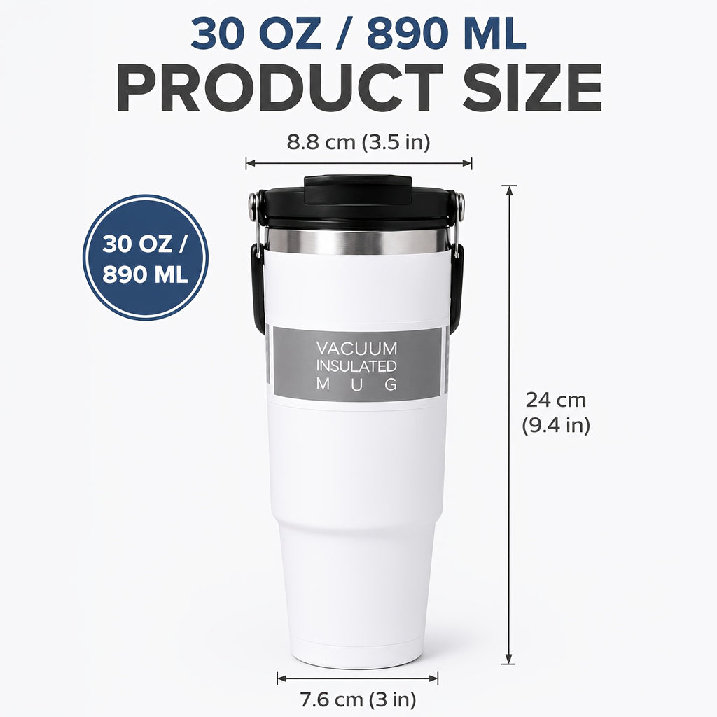 30oz Stainless Steel Insulated Tumbler 6-Pack with Handle, Lid & Straw – Double Wall Vacuum Travel Cups, Colorful Gift Set for Coffee, Cold Drinks & Daily Use | Black, Red, White & More