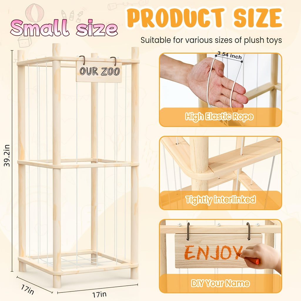 Wooden Doll Display Shelf - Spacious Kids Toy Organizer, Easy Assembly, Space-Saving Design for Game Room, Bedroom & Living Room | Wood & Natural Color