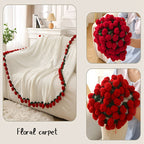 Rose Bouquet Blanket – 31.5inch 52-Flower Soft Throw with Gift Bag, 4 Colors, Romantic Gift for Valentine's Day Birthday Wedding