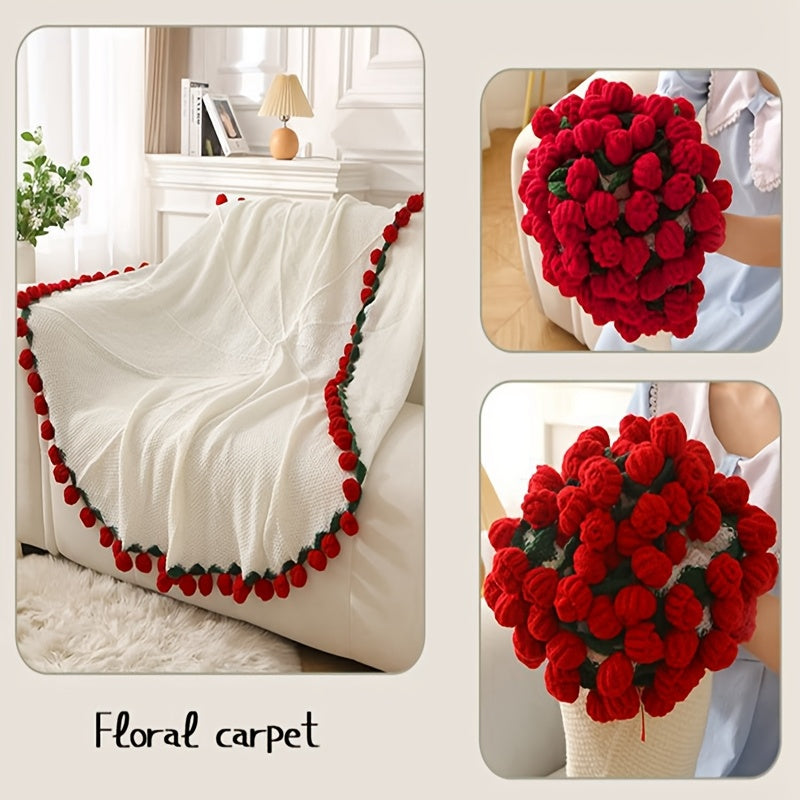 Rose Bouquet Blanket – 31.5inch 52-Flower Soft Throw with Gift Bag, 4 Colors, Romantic Gift for Valentine's Day Birthday Wedding