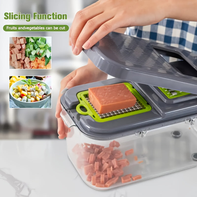 Vegetable Chopper with 8 Blades - Multifunctional Food Slicer Dicer Cutter, Onion Chopper Set with Container, 22pcs Kitchen Prep Tool