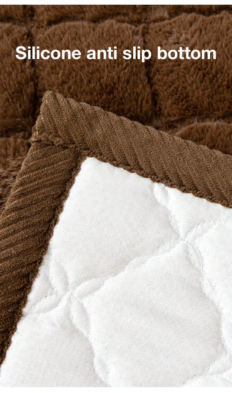 Thickened Faux Rabbit Fur Sofa Cover or Cushion Cover 2-in-1 Non-Slip Machine Washable Pet-Friendly Warm Plush Seat Pad for Bedroom Office Living Room Home Decor