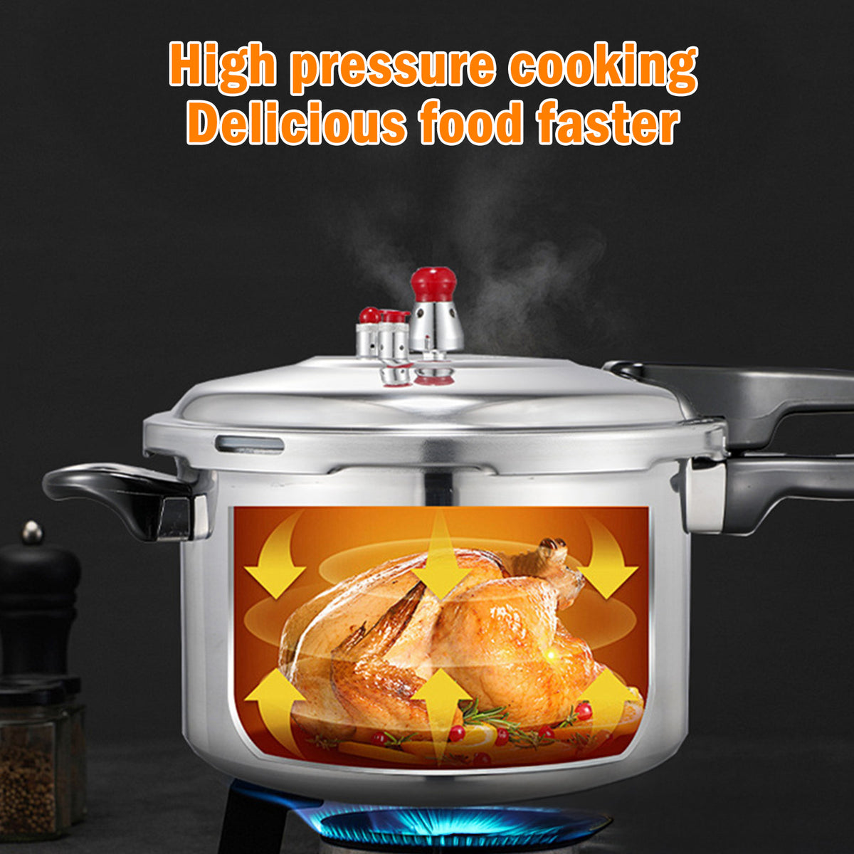 Stainless Steel Stovetop Pressure Cooker with Lid & Steamer Rack Multi-Function for Stewing Rice Sterilization Gas Stove Compatible Fast Safe Cooking