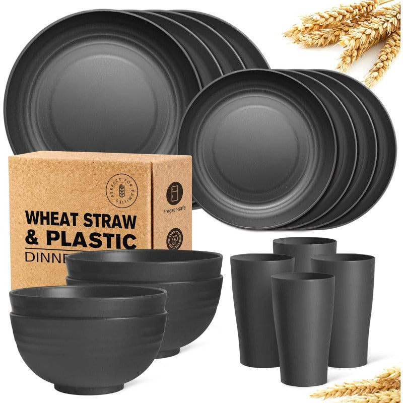 16 or 32pcs Wheat Straw Dinnerware Set Plates and Bowls Microwave Dishwasher Safe Durable Plastic Tableware for 8 – Party Gifts Multiple Colors