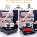 Deep Fryer Pot 304 Stainless Steel Japanese Tempura Frying Pot with Oil Drain Rack, Temperature Control & Lid - Stovetop & Induction Compatible for French Fries, Chicken, Donuts - Home Kitchen