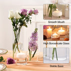 Glass Cylinder Vases Bulk Set 15/18/24/48pcs - 3 Sizes (4"/8"/12") Clear Candle Holders, Tall Flower Vases for Wedding Centerpieces, Party & Halloween Decorations, Home Decor