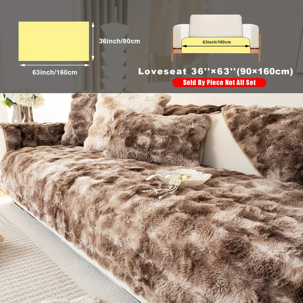 Faux Lamb Fluffy Sofa Cover Modern Gradient – Thick Plush Pet-Friendly Polyester Sofa Protector, Machine Washable 450-500g Fabric for Single, Double, Triple & Combination Sofas