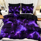 3-Piece Purple Lightning Line Duvet Cover Set HD Print 1 Duvet Cover + 2 Pillowcases No Insert Polychrome Aesthetic Bedroom Twin Full Queen King Bedding