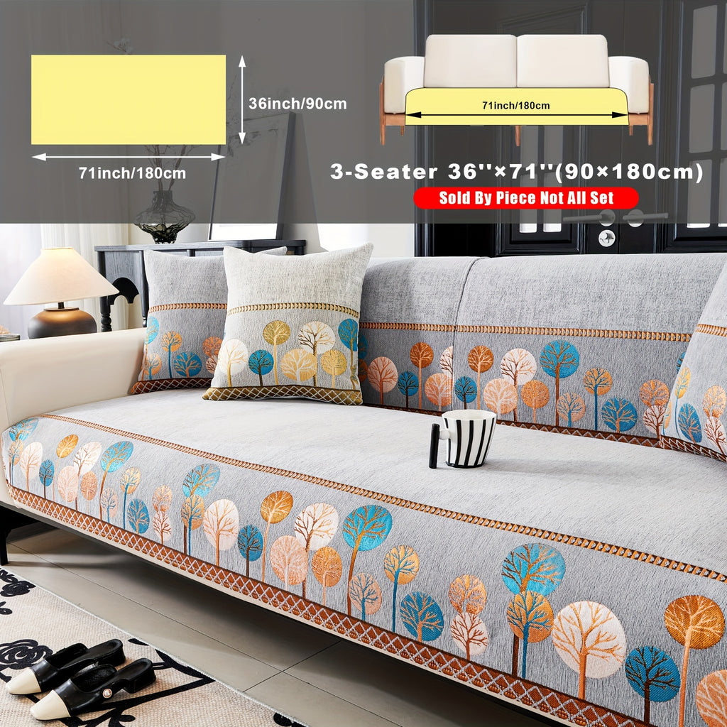 Bohemian Chenille Sofa Cover Tree Embroidery Print Thick Non-Slip Pet Friendly One-Piece Couch Protector Armchair Loveseat 3 4 Seater