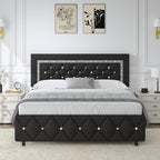 Upholstered Bed Frame with Diamond Tufted Headboard & Footboard – Faux Leather, Wooden Slats, No Box Spring Needed | Twin Full Queen King