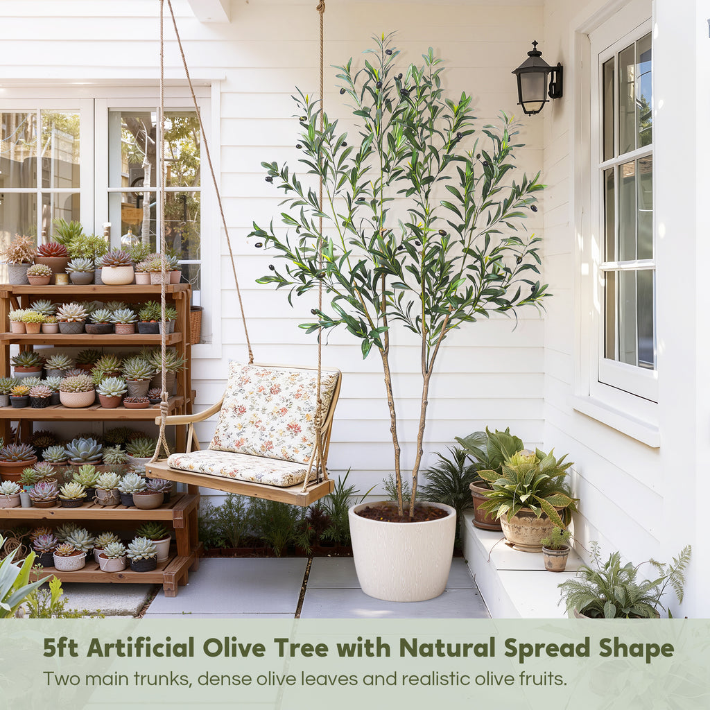 Tall Artificial Olive Tree 5/6/7FT Thick Trunk Indoor Faux Olive Plant with Lush Leaves & Berries for Living Room, Kitchen & Home Decor, Spring Summer Decoration