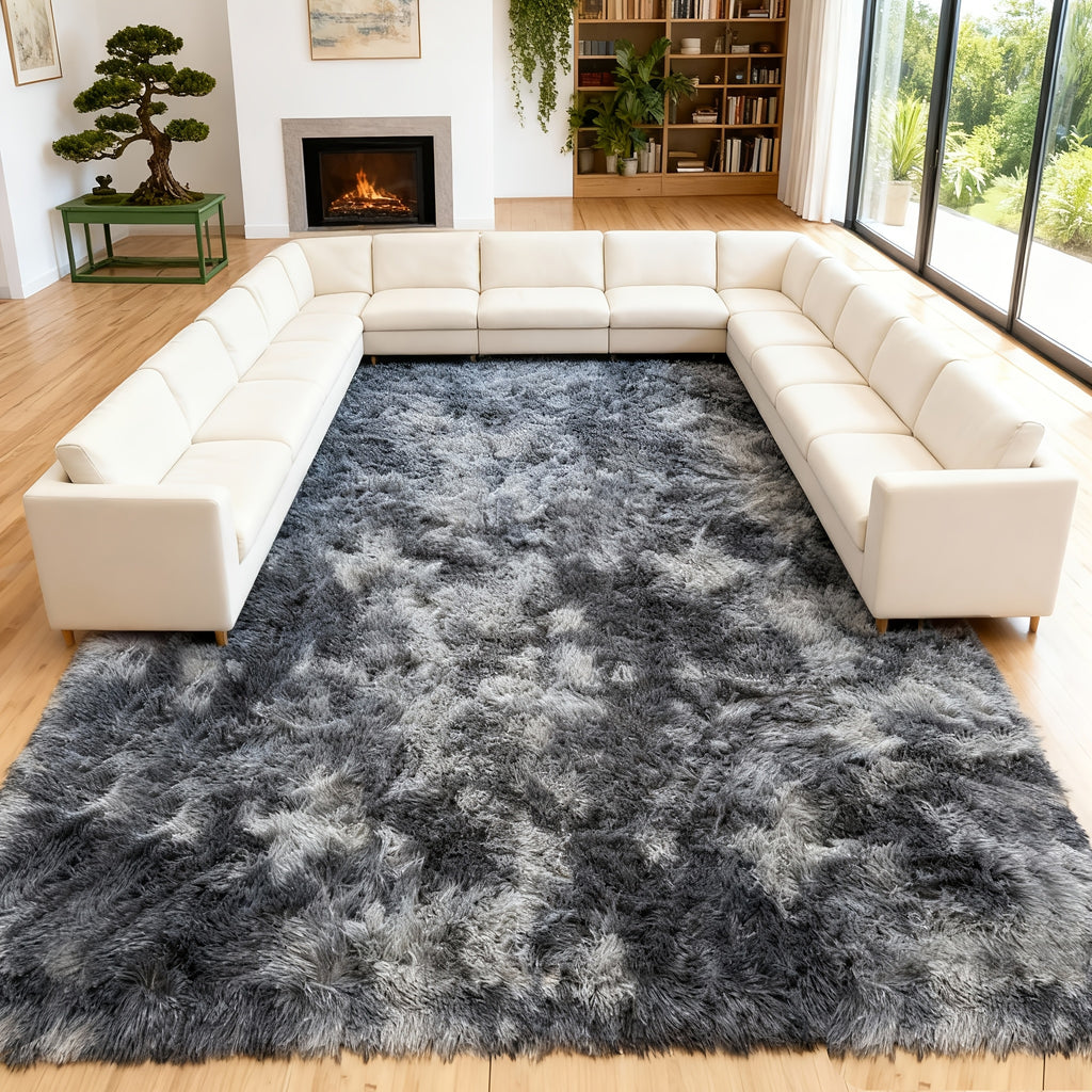 Shaggy Area Rug Extra Large Ultra Soft Fluffy Plush for Living Room & Bedroom – Non-Slip Machine Washable Carpet 9x12 & 10x14ft, Tie-Dye & Solid Colors