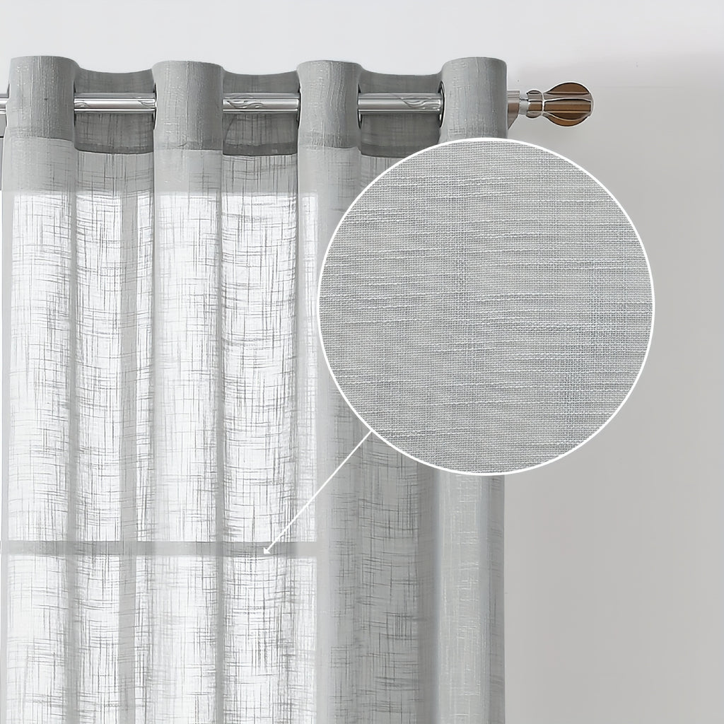 Linen Textured Semi-Sheer Grommet Curtains – Light Filtering Farmhouse Panels | Set of 2