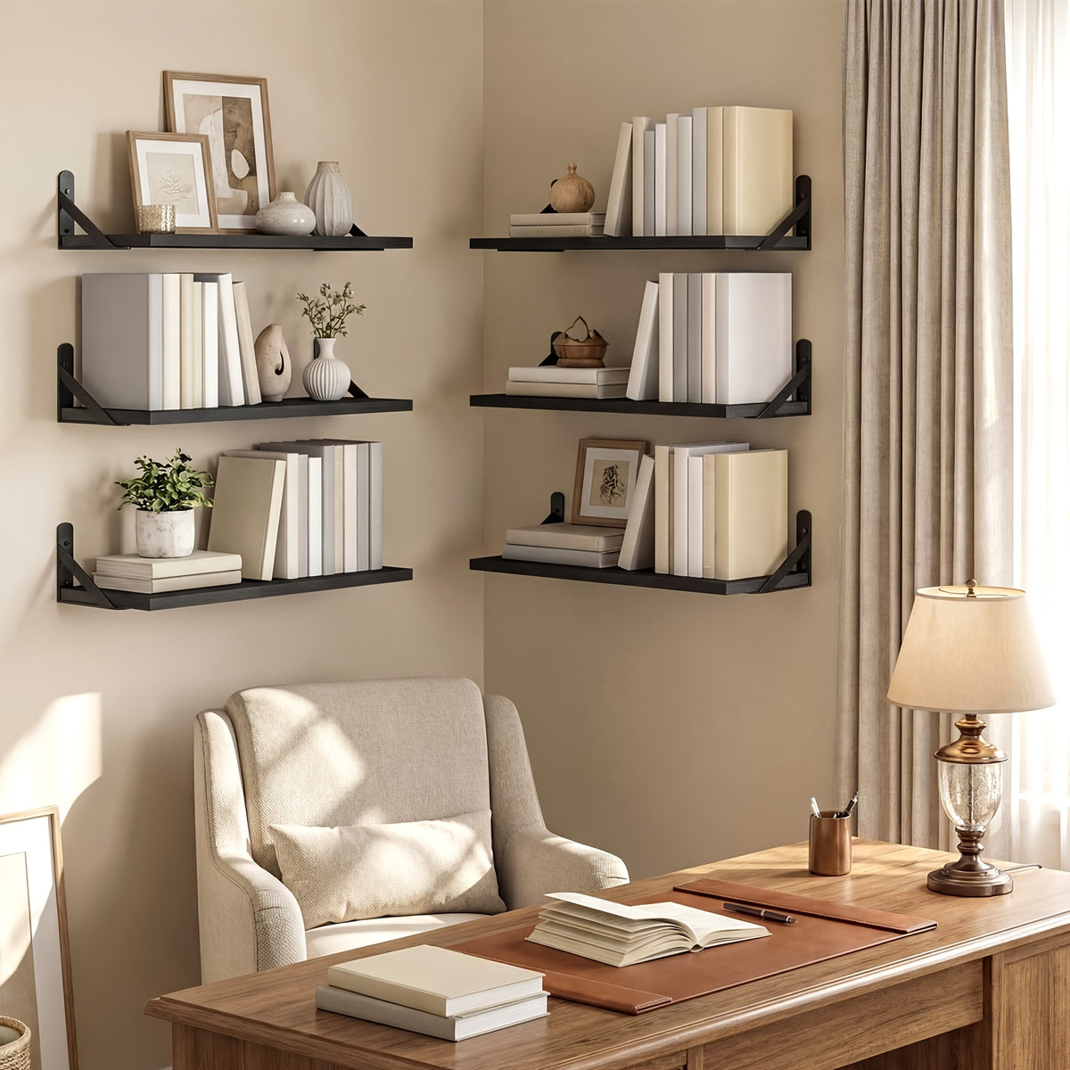 Farmhouse Floating Wall Shelves 3/6pcs Heavy Duty Long Ledge Shelf Set for Bedroom, Bathroom, Living Room & Kitchen Decor, Wall Mounted Storage Shelving for Home Organization