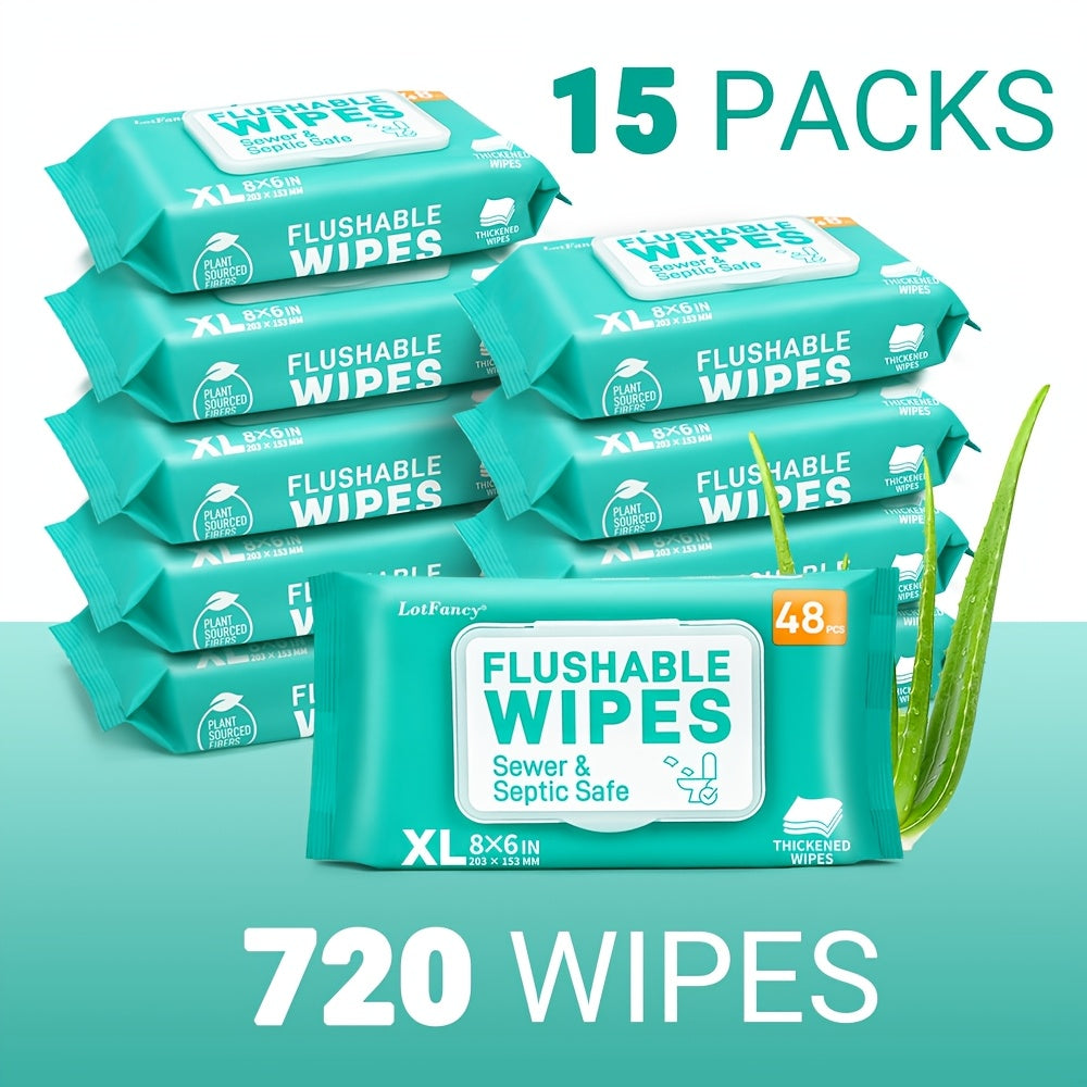 Flushable Wet Wipes for Adults Bulk Pack 480 or 720 Wipes Septic Safe Quick-Dispersing Plant-Based Fibers No Alcohol Toilet Wipes for Personal & Household Cleaning Standard Plumbing Compatible