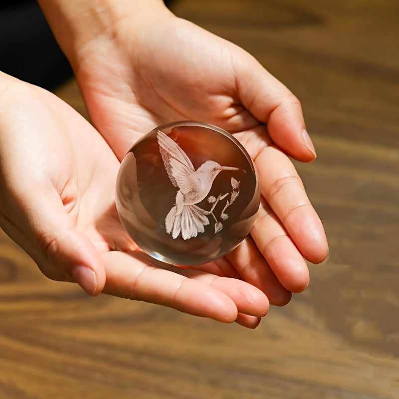 3D Hummingbird Crystal Ball Night Light Colorful LED Wooden Base Laser Engraved Hummingbird Statue Home Office Decor Holiday Gift for Teens Friends