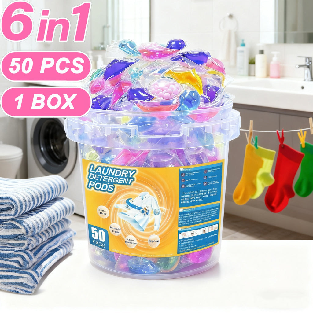 Laundry Scent Beads 6-in-1 with Detergent Dispenser & Laundry Balls, Long-Lasting Fragrance Washing Beads Pods for Fresh Clean Clothes, 50 Count Per Box, 1 or 2 Box Options