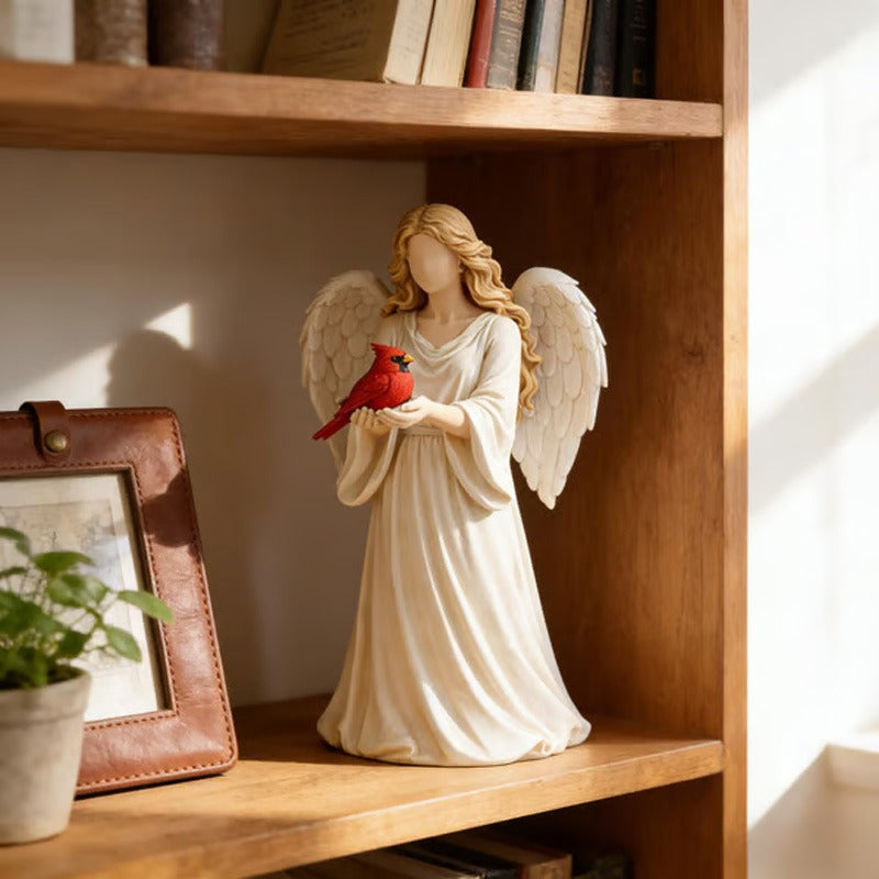 Red Bird & Angel Resin Desktop Ornament Decorative Figurine – Creative Sculpture Statue for Living Room, Entryway & Office Decor, Thoughtful Commemorative Gift