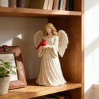 Red Bird & Angel Resin Desktop Ornament Decorative Figurine – Creative Sculpture Statue for Living Room, Entryway & Office Decor, Thoughtful Commemorative Gift