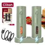 Electric Salt & Pepper Grinder Set USB Rechargeable with Charging Base, LED Grinding Light, Top-Fill Large Capacity – 1 or 2 Piece, Black & Green