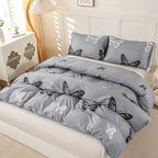 Gray Butterfly Print Duvet Cover Set 3pcs Black White Butterfly Quilt Cover with Pillowcases Twin Full Queen King