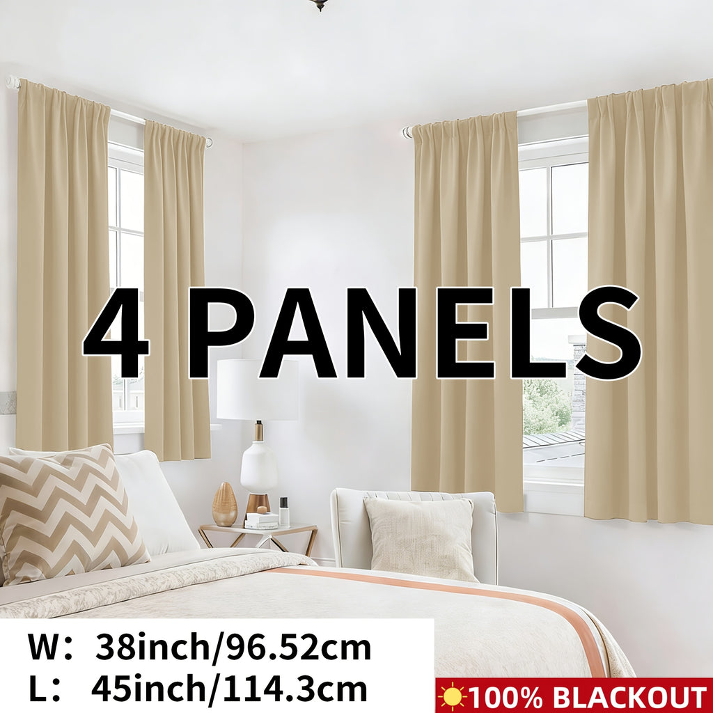 Blackout Curtains Rod Pocket 4-Panel Solid Color Lightweight Matte Drapes | 100% Light Blocking Window Curtains for Bedroom Living Room, 9 Colors 5 Sizes