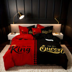 Valentine's Day Duvet Cover Set 3pcs – Crown Queen & King Print Soft Breathable Polyester Bedding, Machine Washable, Includes Duvet Cover & 2 Pillow Covers, Romantic Gift for Couples