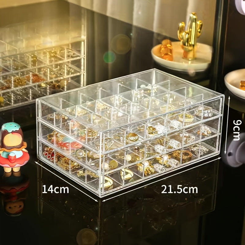 Acrylic Jewelry Storage Box 72/120 Slots Layered Organizer – Large Capacity Display Case for Earrings, Necklaces, Bracelets, Rings & Watches – Clear Stackable Jewelry Organizer Box for Women