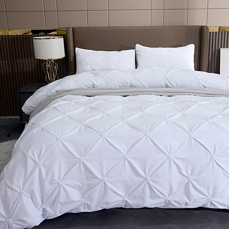 Wedding Duvet Cover Set with Embroidery Pleated Detail – 2 & 3 Piece White Luxury Bedding Set, Twin Full Queen King Sizes, Elegant Bridal Bedroom Décor, No Comforter No Pillow Cores Included
