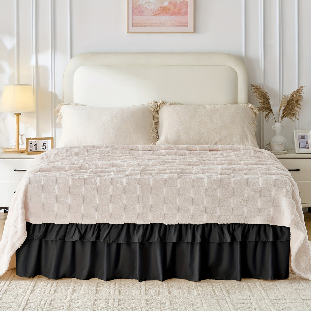 Double Ruffle Bed Skirt – 16" Drop Elastic Wrap-Around | Easy Install, Machine Washable | Twin, Full, Queen, King