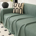 Herringbone Sofa Cover with Tassels – Washable Polyester Throw for 3-Seater, 4-Seater & Large Sofas | Grey, Coffee, Green