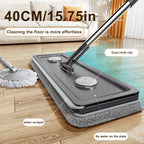 Dual-Bucket Flat Mop and Bucket System with 2025 Floating Scraper – Wash & Dry Separation, Widened Mop Head, Stainless Steel Rod & 4/6 Washable Microfiber Pads for Hardwood, Tile & Wall