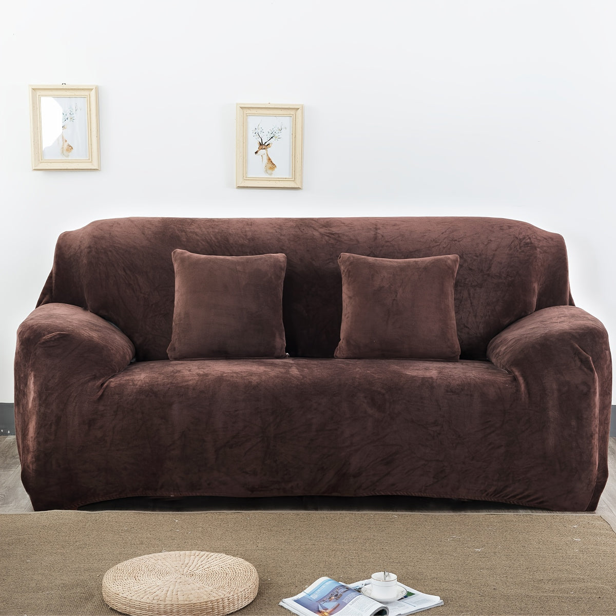 Plush Sofa Slipcover Stretch Thick Couch Cover - Soft Velvet Furniture Protector for Chair Loveseat 3 4 Seater, Anti-Slip Elastic Wrap, Machine Washable, 6 Colors for Living Room