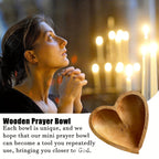 Wooden Heart Prayer Bowl & 30 Prayer Card Set Handcrafted Retro Decorative Bowl with Carved Cross – Christian Home Decor Easter Religious Gift for Prayer Room, Kitchen & Living Space