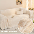 Soft Chenille Sofa Throw Cover with Fringes Durable Pet-Friendly Solid Couch Protector Slipcover for Living Room Sectional Armchair Home Decoration