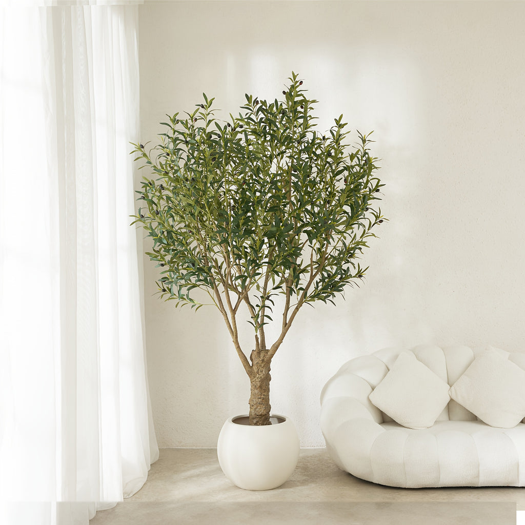 Artificial Olive Tree with Black Planter 5 6 7 8ft UV Resistant Faux Olive Plant Silk Leaves Mediterranean Indoor Outdoor Decor Living Room Office Bedroom Gift