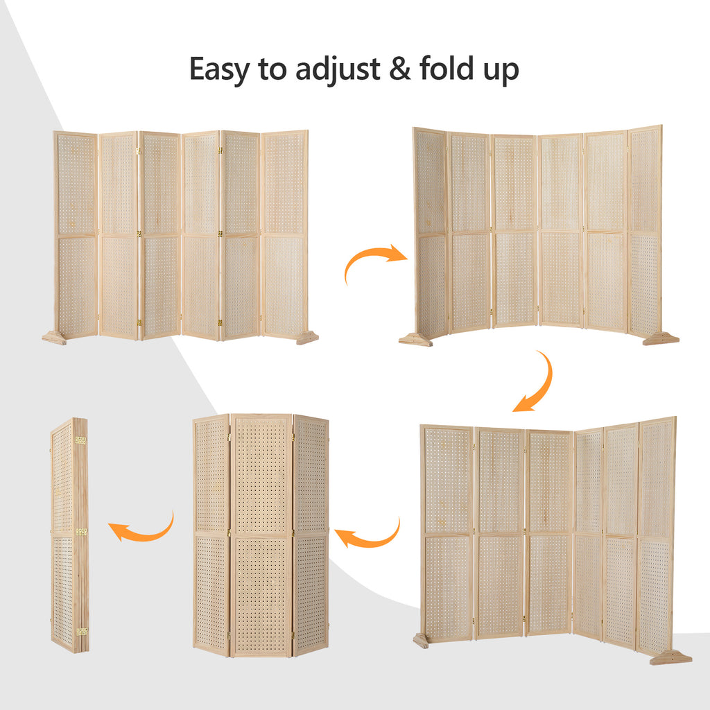 5 FT Freestanding Pegboard Room Divider | Wood Folding Privacy Screen & Display Board Organizer with Support Feet – White, Black, Natural, Grey | Craft Shows, Retail & Home