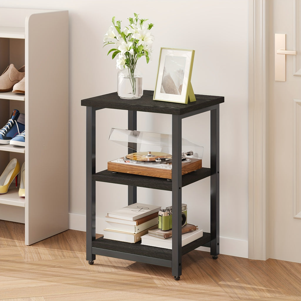 3-Tier Nightstand Side Table – Heavy Duty Steel Frame End Table for Bedroom Living Room Office Bathroom, Classic Black, 13.4"x11.8"x22.8"
